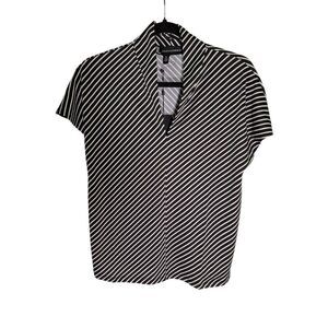 NWT Jules & Leopold V-Neck Blouse Top Black & White Stripe Cap Sleeve Women’s Si